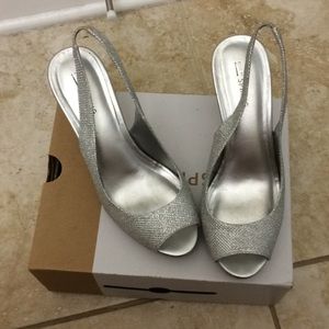 Call it spring glittery silver open toe high heels